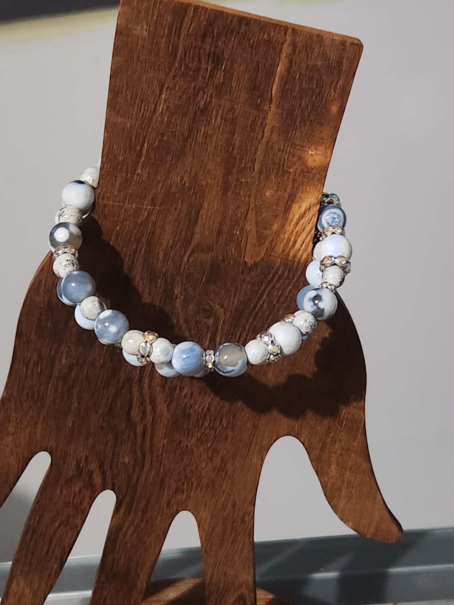 Blue and White Agate Beaded Bracelet