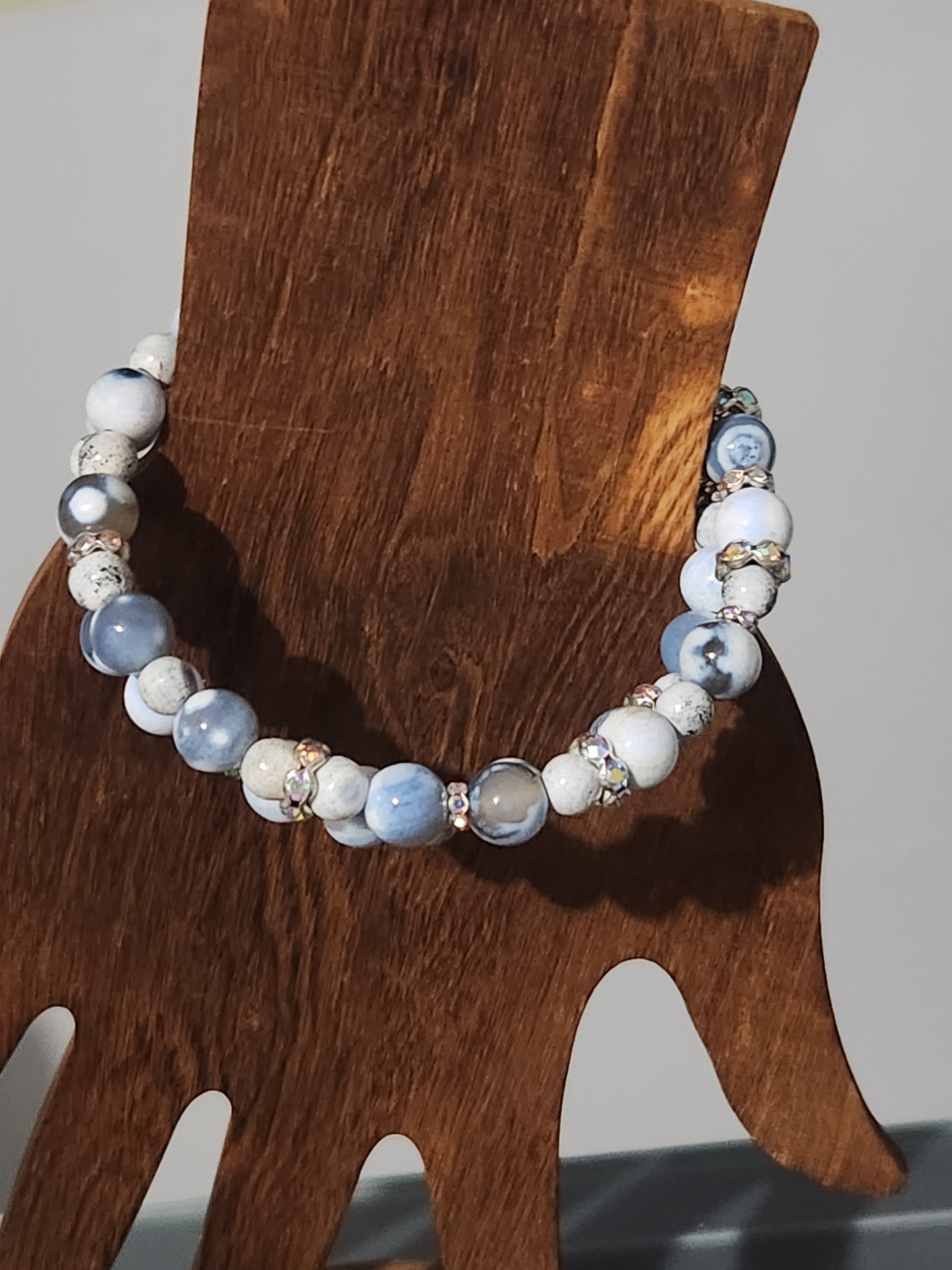 Blue and White Agate Beaded Bracelet